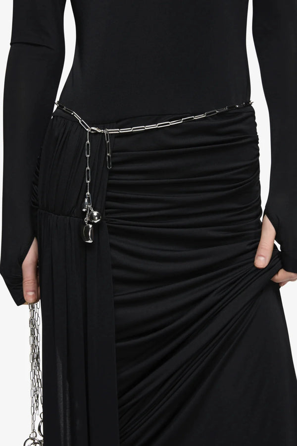 Andrea Long Sleeve Maxi Dress Black by Bec + Bridge – jersey maxi dress with straight neckline and gathered hip drape.