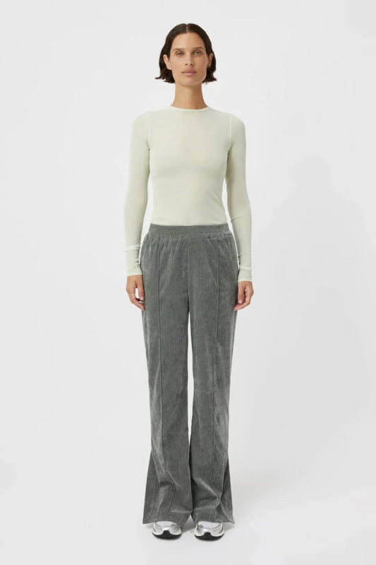 Aneta Velour Track Pant Agave by Camilla and Marc, luxe pintuck velour with side splits, perfect for stylish lounging or weekend errands.