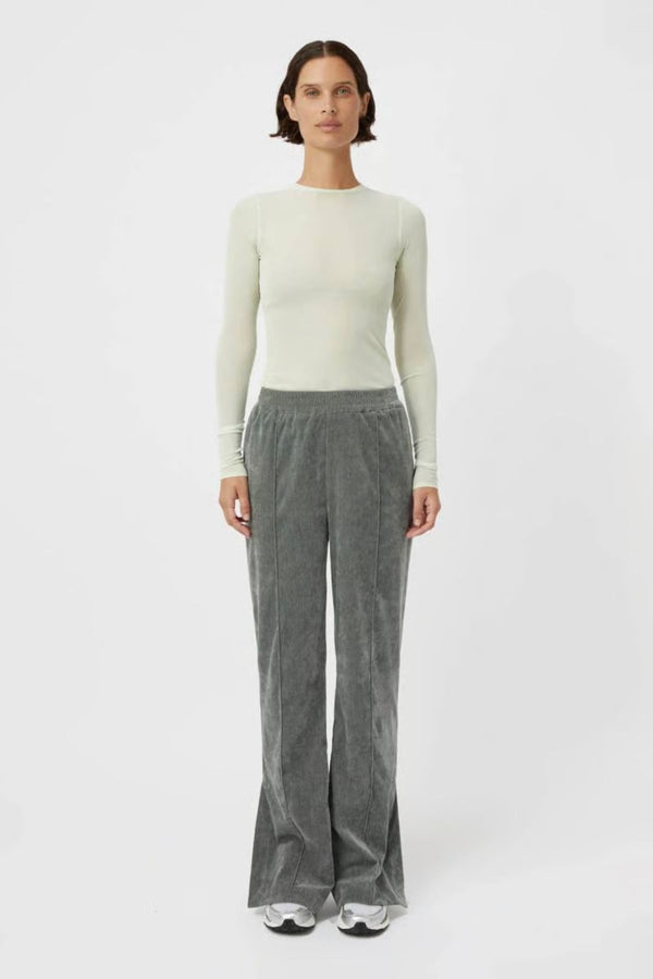 Aneta Velour Track Pant Agave by Camilla and Marc, luxe pintuck velour with side splits, perfect for stylish lounging or weekend errands.