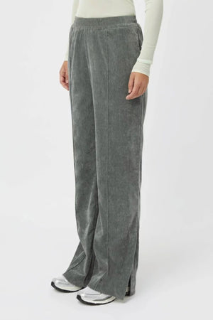Aneta Velour Track Pant Agave by Camilla and Marc, luxe pintuck velour with side splits, perfect for stylish lounging or weekend errands.