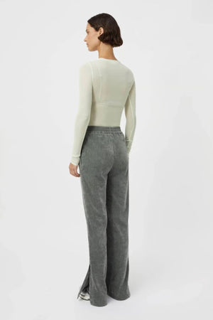 Aneta Velour Track Pant Agave by Camilla and Marc, luxe pintuck velour with side splits, perfect for stylish lounging or weekend errands.