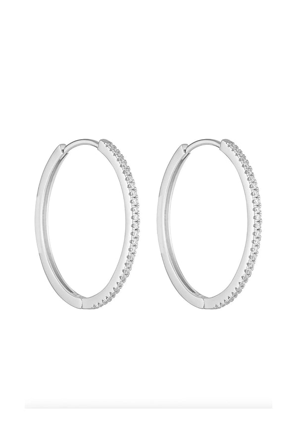 Angel Hoops Silver/Clear 30mm by Porter Jewellery – sterling silver click-in hoops with dainty cubic zirconia gems for a refined sparkle.