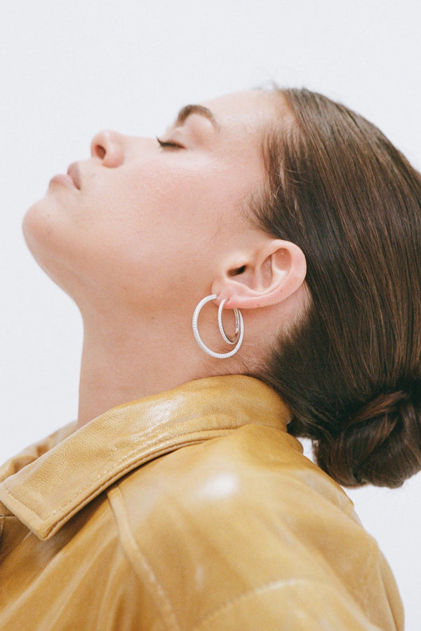 Angel Hoops Silver/Clear 30mm by Porter Jewellery – sterling silver click-in hoops with dainty cubic zirconia gems for a refined sparkle.