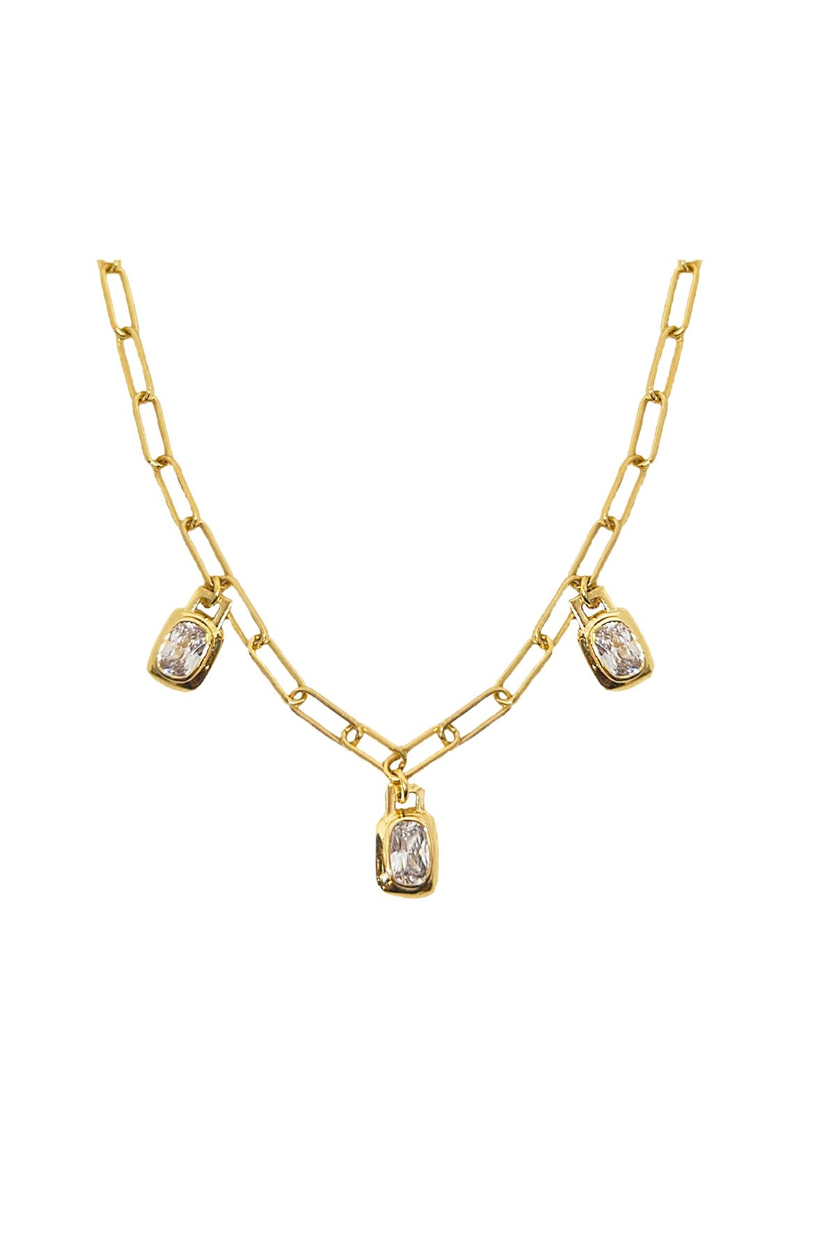 Angelica Necklace by Mountain and Moon — a gold link-chain necklace with White CZ charms, perfect for effortless, understated sparkle.