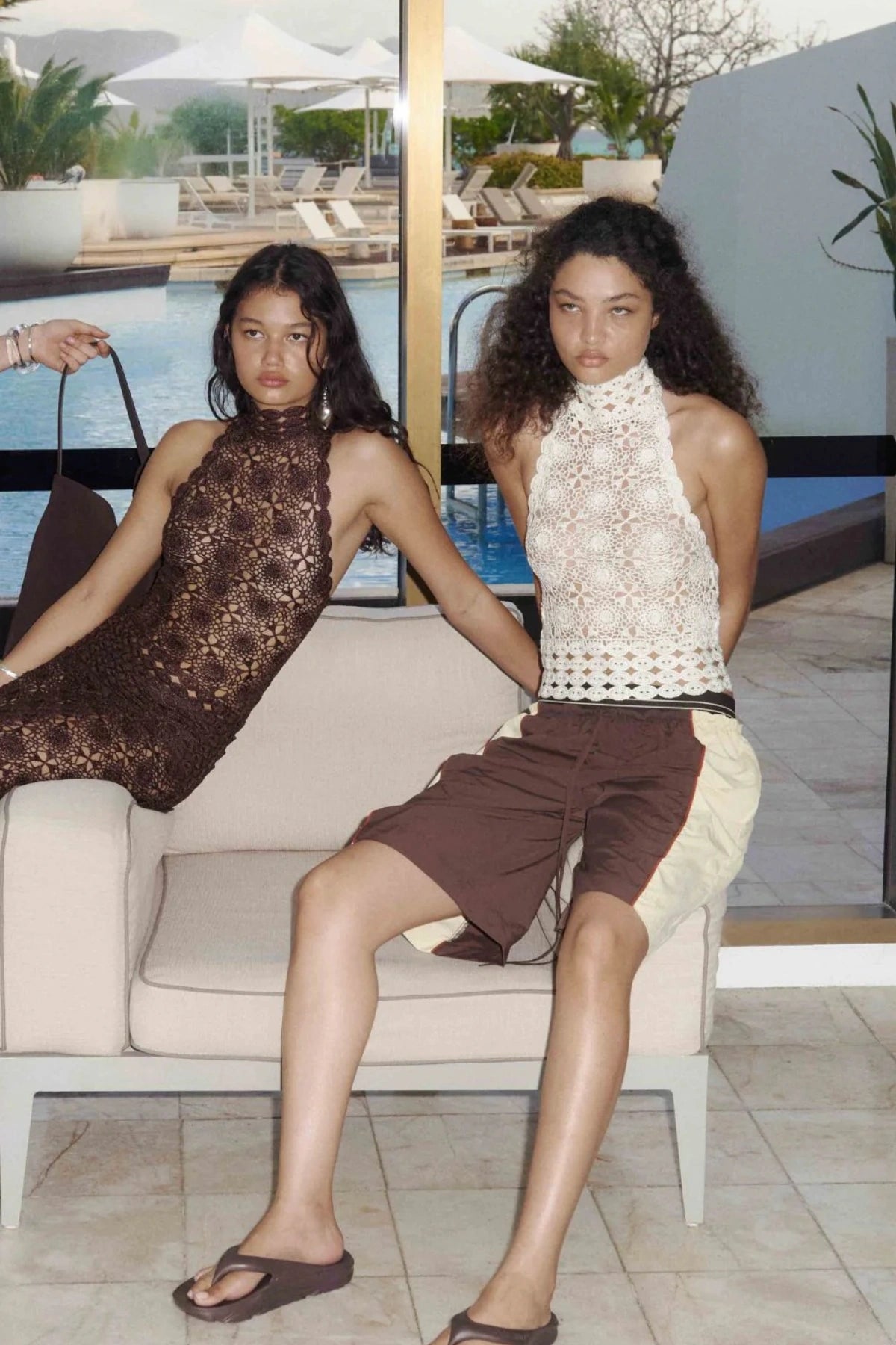 Ania Halter Top Cream by Bec and Bridge, a sheer crochet halter with low back and delicate neck band for elevated resort styling.