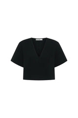 Anna Top Black by Sneaky Link – a cropped boxy top with V neckline and structured fit. Perfect for modern everyday styling.