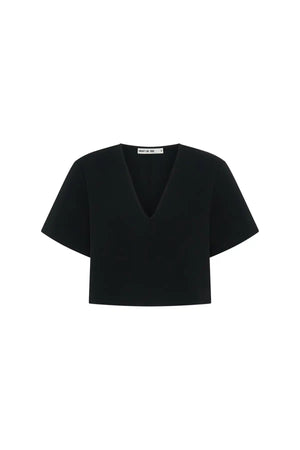 Anna Top Black by Sneaky Link – a cropped boxy top with V neckline and structured fit. Perfect for modern everyday styling.