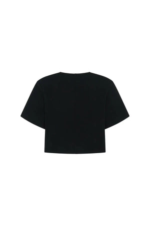 Anna Top Black by Sneaky Link – a cropped boxy top with V neckline and structured fit. Perfect for modern everyday styling.
