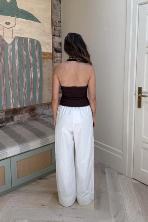 Annie Halter Top Chocolate by Sneaky Link – a fitted top with button front and soft stretch. Perfect for everyday styling.