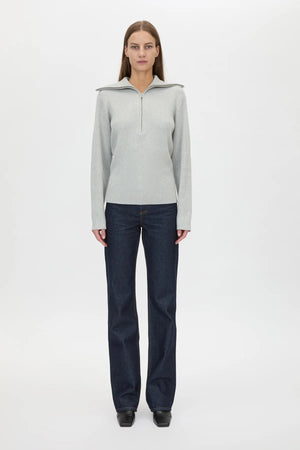 Anouk Knit Pullover Grey Marle by Camilla and Marc – fitted wool blend knit with quarter zip and removable shoulder pads.