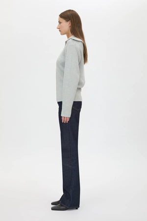 Anouk Knit Pullover Grey Marle by Camilla and Marc – fitted wool blend knit with quarter zip and removable shoulder pads.