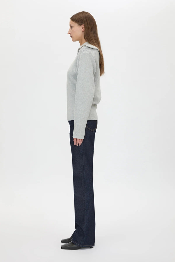 Anouk Knit Pullover Grey Marle by Camilla and Marc – fitted wool blend knit with quarter zip and removable shoulder pads.
