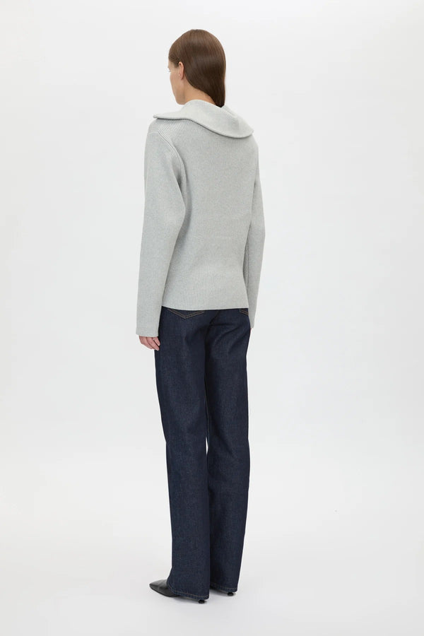 Anouk Knit Pullover Grey Marle by Camilla and Marc – fitted wool blend knit with quarter zip and removable shoulder pads.