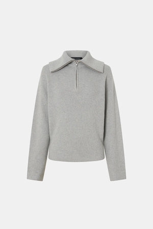 Anouk Knit Pullover Grey Marle by Camilla and Marc – fitted wool blend knit with quarter zip and removable shoulder pads.