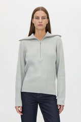 Anouk Knit Pullover Grey Marle by Camilla and Marc – fitted wool blend knit with quarter zip and removable shoulder pads.
