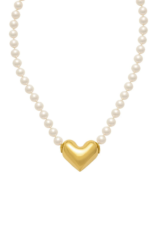 Anouk Pearl Heart Choker by Avant Studio, 6mm South China Sea pearls with a sculptural gold heart clasp. Elegant, romantic, and timeless.