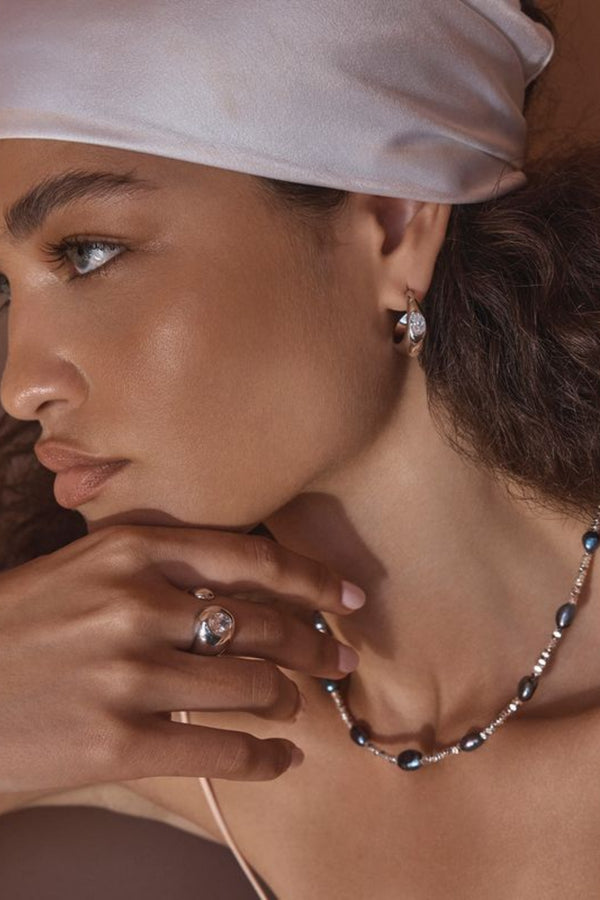 Ansel Earrings by Amber Sceats – handcrafted in Italy with cubic zirconia and rhodium plating for a refined, light-catching statement look.
