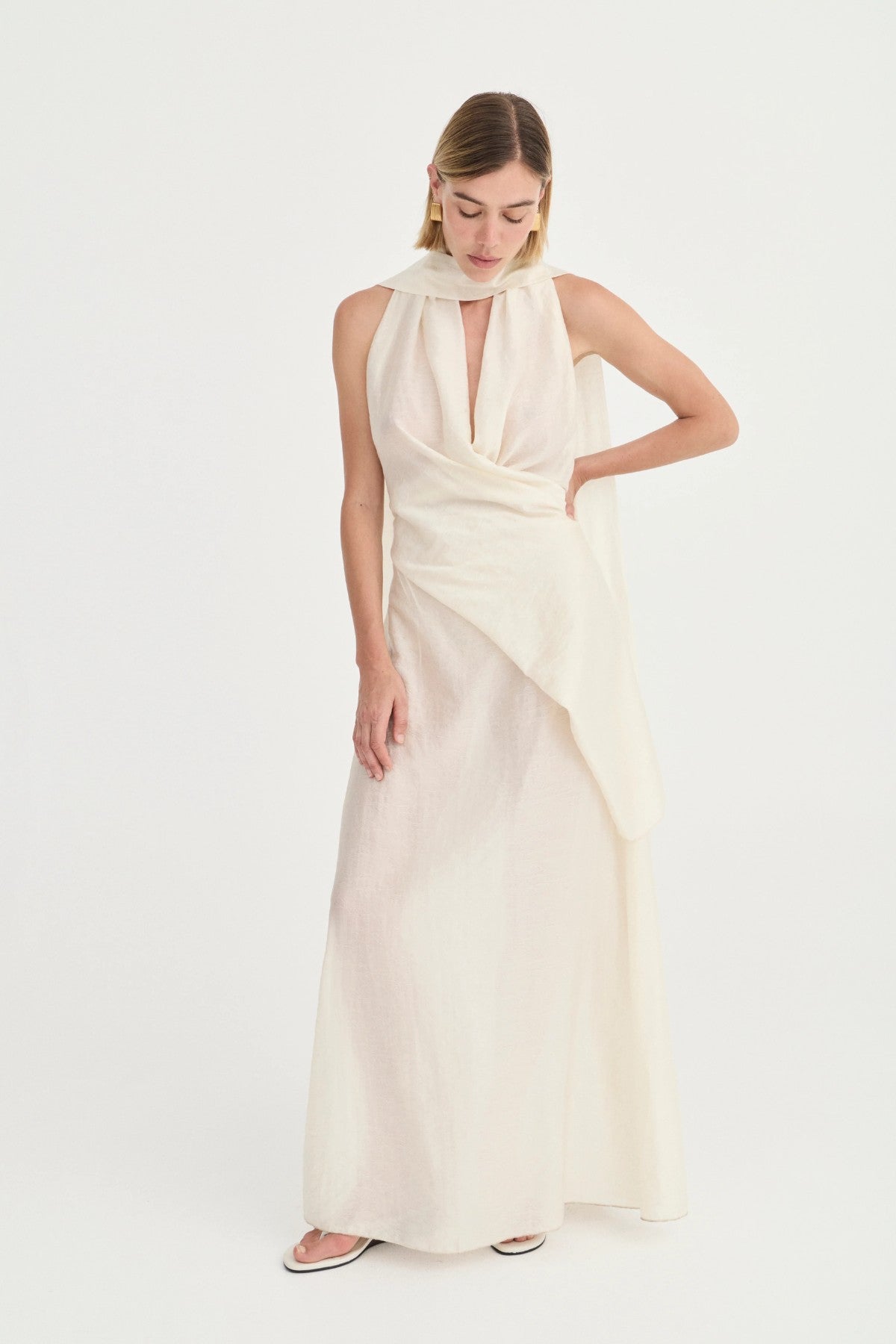 Antonella Dress Ivory Leaf — Maxi Dresses