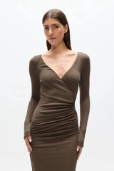 Anya Maxi Dress Martini by Bayse – off shoulder maxi dress with crossover bodice and ruched waist detailing.