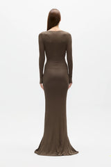 Anya Maxi Dress Martini by Bayse – off shoulder maxi dress with crossover bodice and ruched waist detailing.