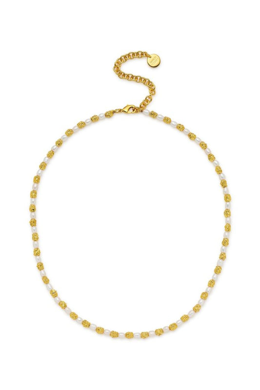 Argus Necklace by Amber Sceats - gold necklace with freshwater pearls and crushed beads, designed for timeless elevated styling.