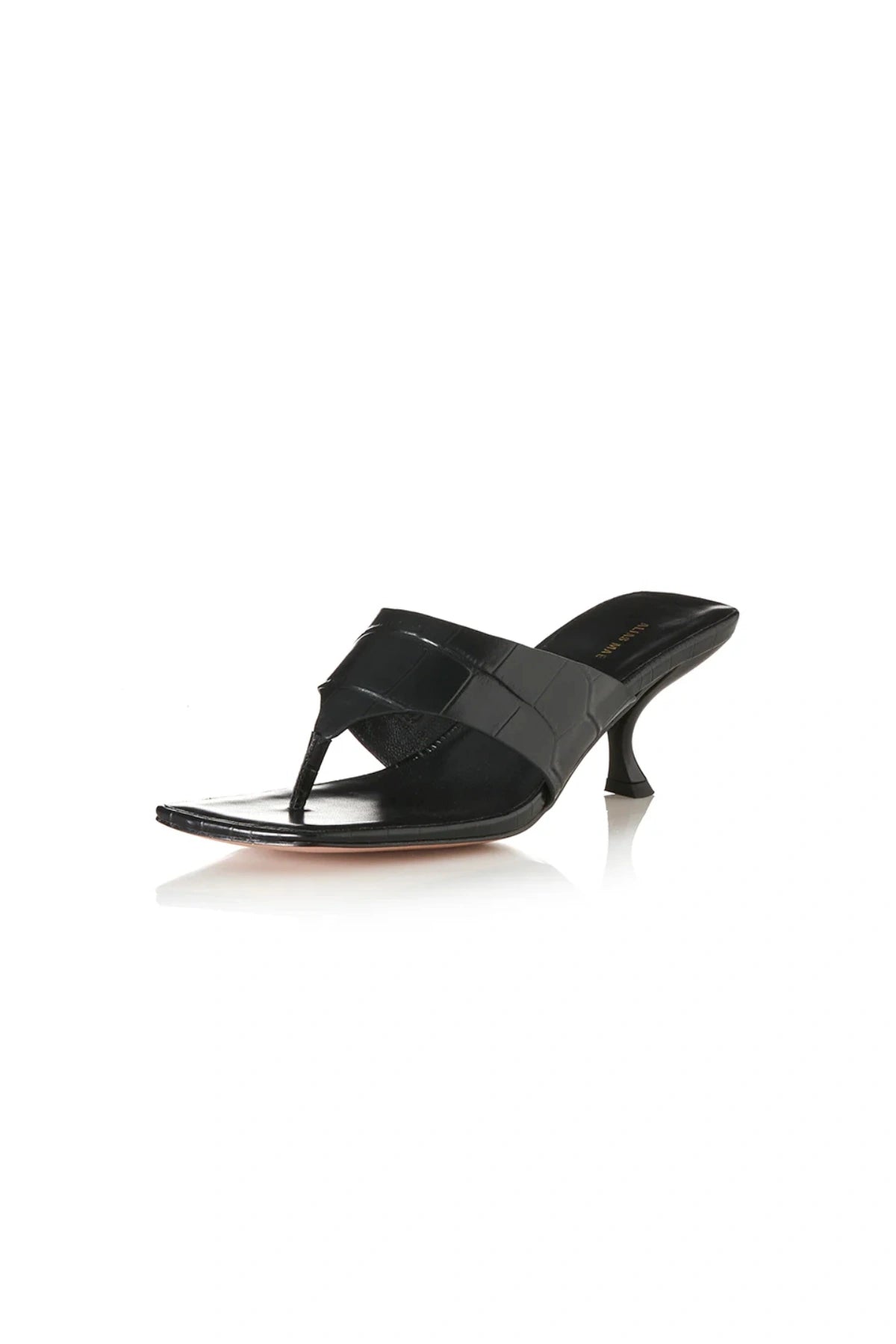 Aria Bone Oil Leather by Alias Mae, leather thong sandal with stud accents and curved heel, a trendy piece perfect for summer or refined styling.