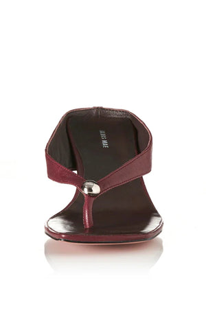 Aria Burgundy Oily Leather by Alias Mae, thong sandal with stud accents and 6cm curved heel, a trendy piece perfect for everyday chic or evenings out.