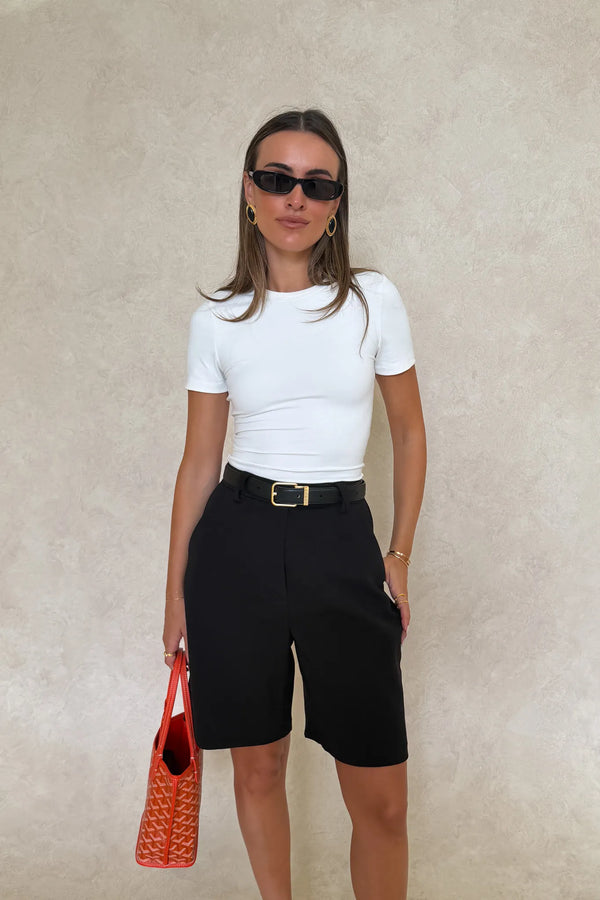 Aria Fitted Baby Tee White by Sneaky Link – a sculpting stretch tee with smooth finish. Perfect for everyday layering.