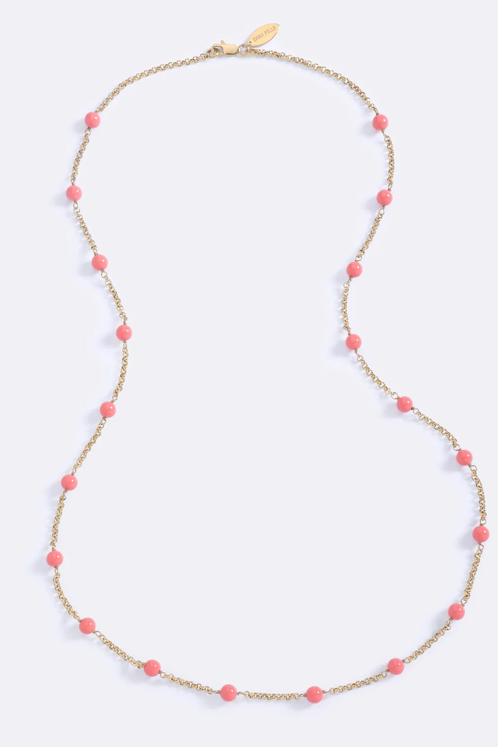 Endless Summer Beads Coral by Emma Pills – gold plated long necklace with colourful coral enamel bead detailing.