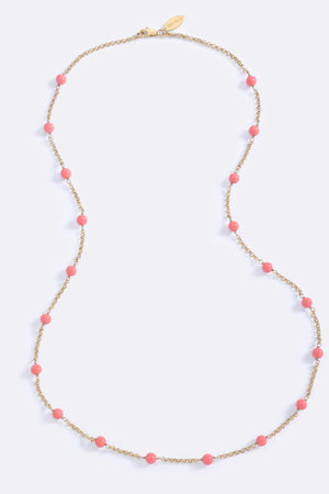 Endless Summer Beads Coral by Emma Pills – gold plated long necklace with colourful coral enamel bead detailing.