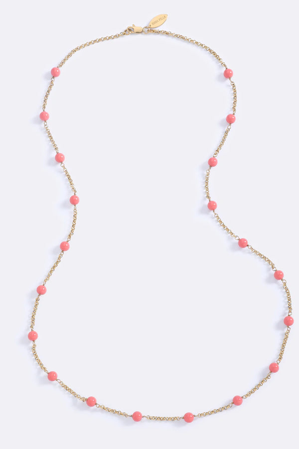 Endless Summer Beads Coral by Emma Pills – gold plated long necklace with colourful coral enamel bead detailing.