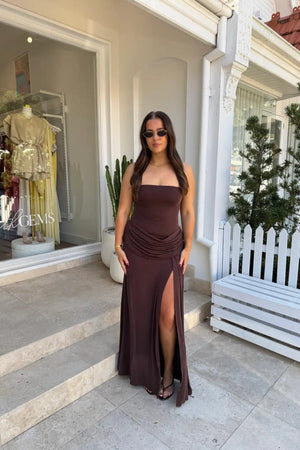 Bianca Strapless Maxi Dress Chocolate
