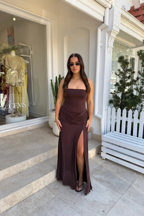 Bianca Strapless Maxi Dress Chocolate