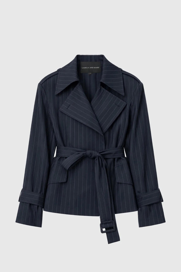 Brody Short Trench Coat French Navy Stripe