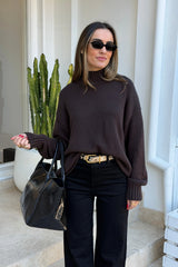 Sasha Turtle Neck Knit Sweater Chocolate by Sneaky Link, oversized knit sweater, perfect for cozy everyday styling