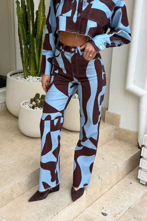 Easy Jean Mirage by Summi Summi – high rise straight leg denim jeans with exclusive abstract Mirage print.