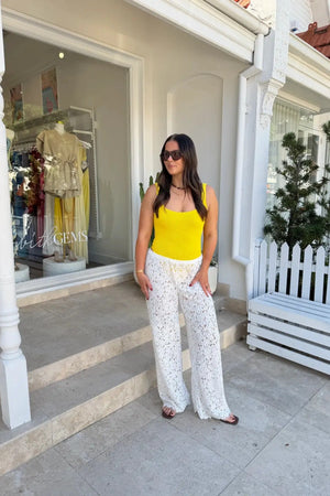 Jaz Hand Lace Elastic Pant White