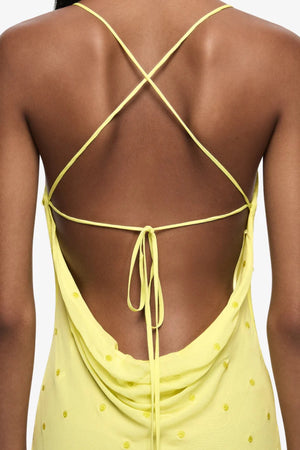Arielle Slip Maxi Dress Citrus by Bec + Bridge - sequin maxi dress with asymmetric neckline and backless design, designed for statement event styling.