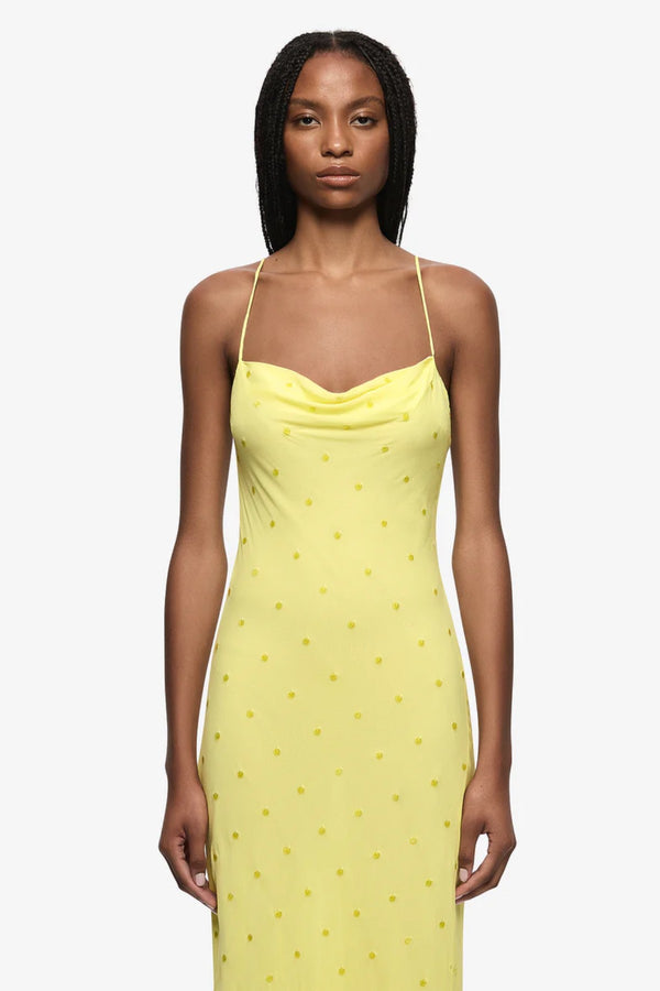 Arielle Slip Maxi Dress Citrus by Bec + Bridge - sequin maxi dress with asymmetric neckline and backless design, designed for statement event styling.