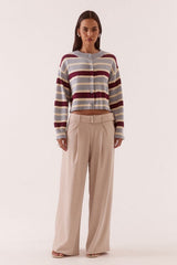 Arlo Stripe Cardigan Blue Plum by Sovere, striped cardigan with cropped fit and button front. Perfect for layering or everyday styling.