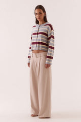 Arlo Stripe Cardigan Blue Plum by Sovere, striped cardigan with cropped fit and button front. Perfect for layering or everyday styling.