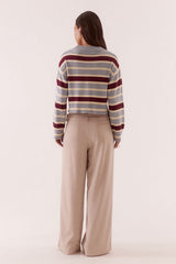 Arlo Stripe Cardigan Blue Plum by Sovere, striped cardigan with cropped fit and button front. Perfect for layering or everyday styling.