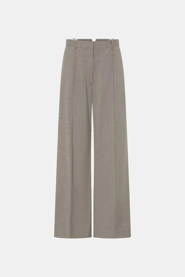 Arnelle Pant by Camilla and Marc in natural pinstripe, wide-leg tailored silhouette with waistband cut-out and pintuck details.