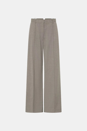 Arnelle Pant by Camilla and Marc in natural pinstripe, wide-leg tailored silhouette with waistband cut-out and pintuck details.