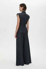 Ascent Wide Leg Side Pleat Pant Dark Grey by camilla and marc – tailored wool wide leg pants with box pleat detailing.