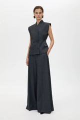 Ascent Wide Leg Side Pleat Pant Dark Grey by camilla and marc – tailored wool wide leg pants with box pleat detailing.