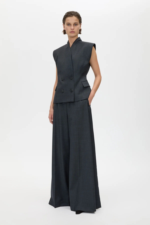 Ascent Wide Leg Side Pleat Pant Dark Grey by camilla and marc – tailored wool wide leg pants with box pleat detailing.