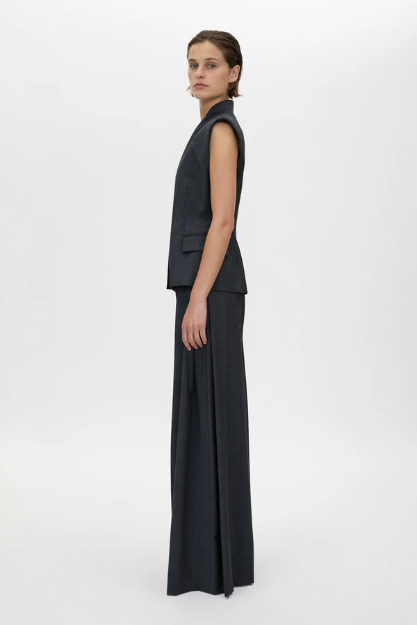 Ascent Wide Leg Side Pleat Pant Dark Grey by camilla and marc – tailored wool wide leg pants with box pleat detailing.