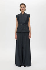 Ascent Wide Leg Side Pleat Pant Dark Grey by camilla and marc – tailored wool wide leg pants with box pleat detailing.