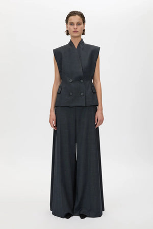 Ascent Wide Leg Side Pleat Pant Dark Grey by camilla and marc – tailored wool wide leg pants with box pleat detailing.